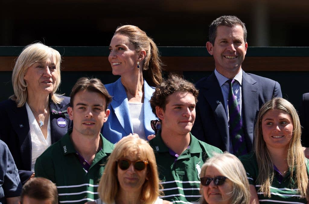 Kate Middleton and Deborah Jevans and Tim Henman watching a tennis match