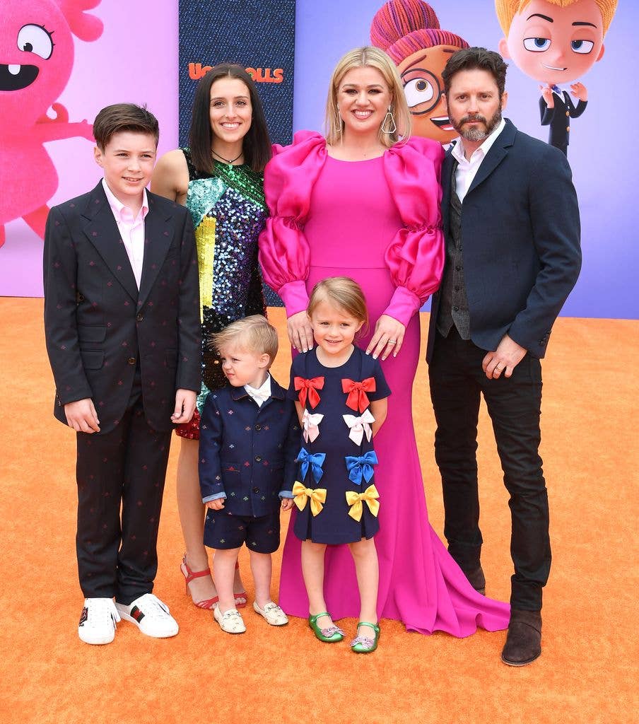 Seth Blackstock, Remington Alexander Blackstock, Savannah Blackstock, Kelly Clarkson, River Rose Blackstock, and Brandon Blackstock arrives at the STX Films World Premiere Of "UglyDolls" at Regal Cinemas L.A. Live on April 27, 2019 in Los Angeles, California