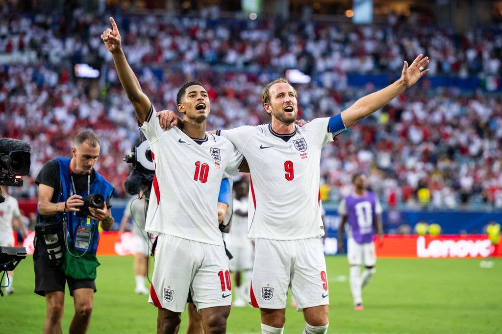 Jude Bellingham and Harry Kane (L-R) of England celebrate the victory after the FIFA World Cup 2026 Quarter Final match between Norway and England at Miami Stadium on July 11, 2026 in Miami Gardens, Florida.