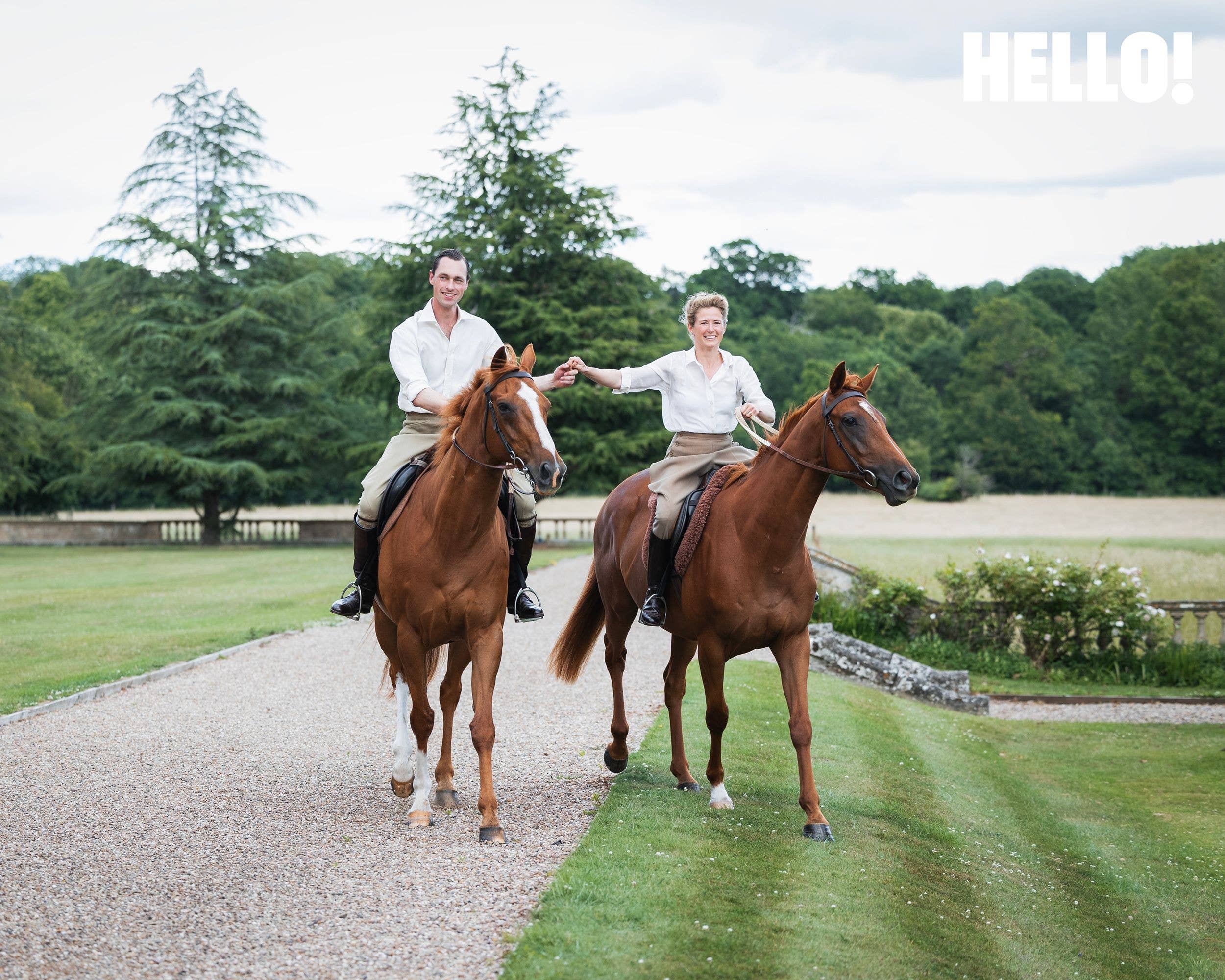 George and Madeleine riding their chestnut horses, Ernest and Khyber Knife