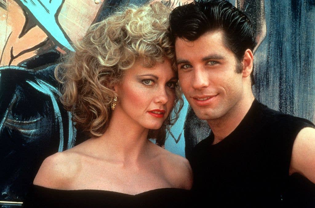 Olivia Newton John and John Travolta at the end of Grease.