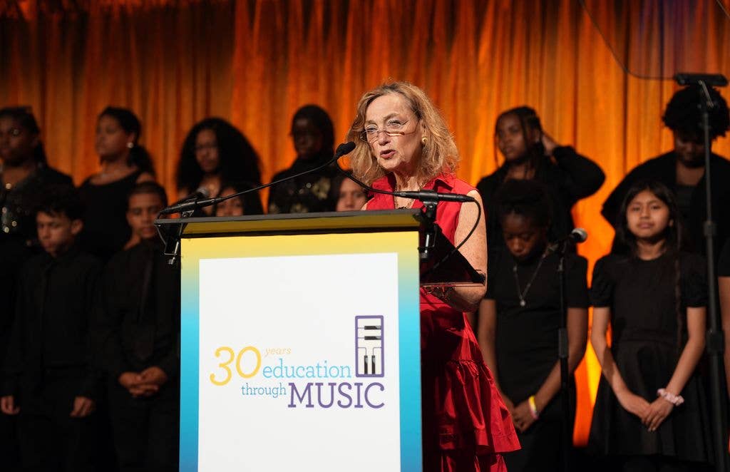 Executive Director Janice Weinman speaks during Education Through Music (ETM) 30th Anniversary Gala Provides the Gift of Music for Thousands of NYC Public School Students at Cipriani 42nd Street on June 13, 2022 in New York City.
