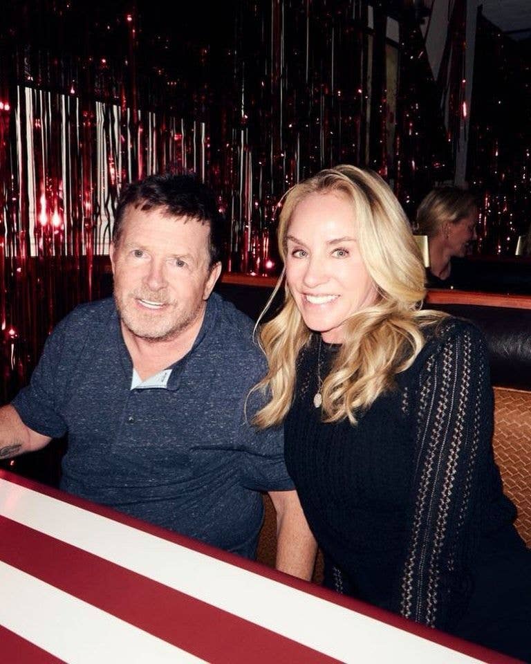 Michael J. Fox and Tracy Pollan pose for a photo at a party, shared on Instagram