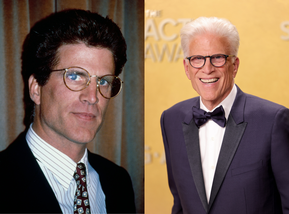 Split image of Ted Danson. On the left, seen in 1991. On the right, in 2026.