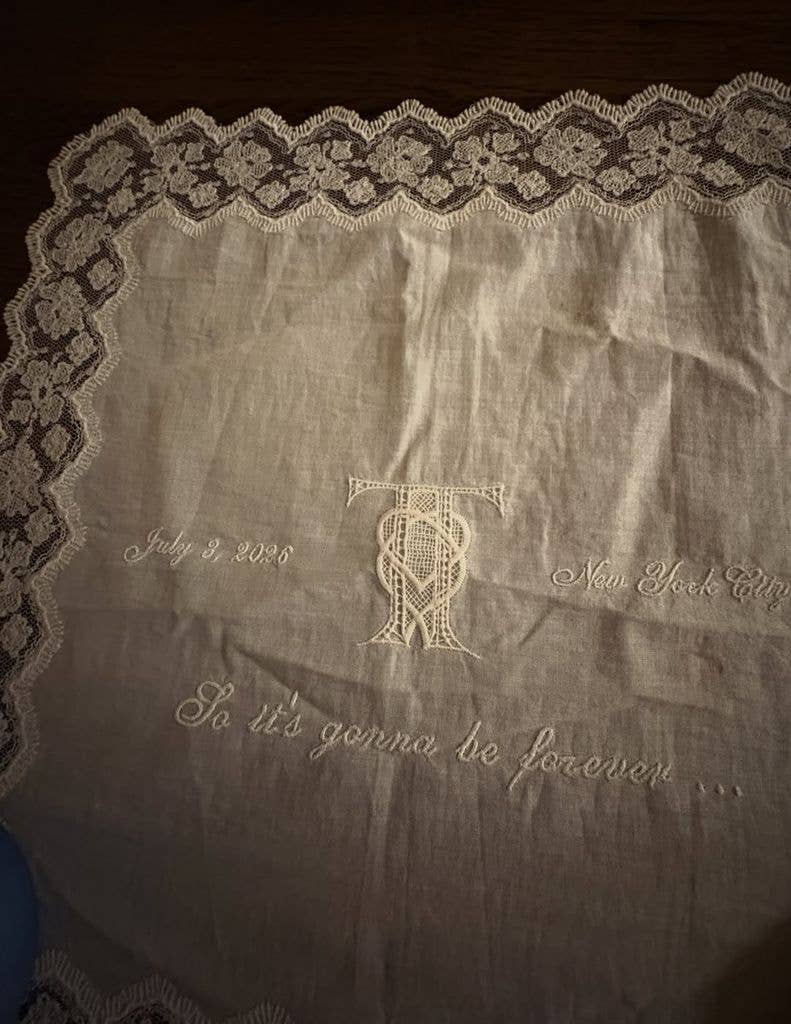 photo of handkerchief from taylor swift and travis kelce wedding