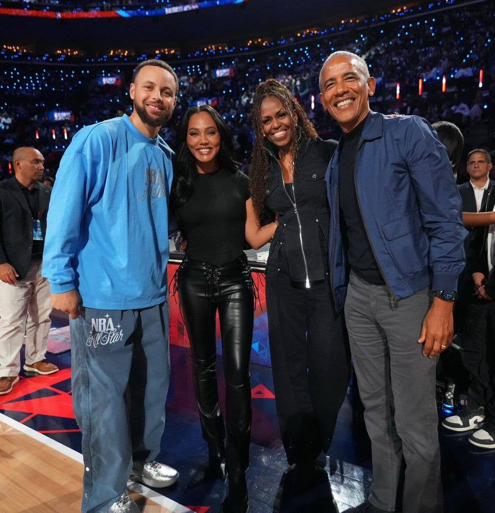 Steph Curry, Ayesha Curry, Michelle Obama and Barack Obama at the 2026 NBA All-Star Game