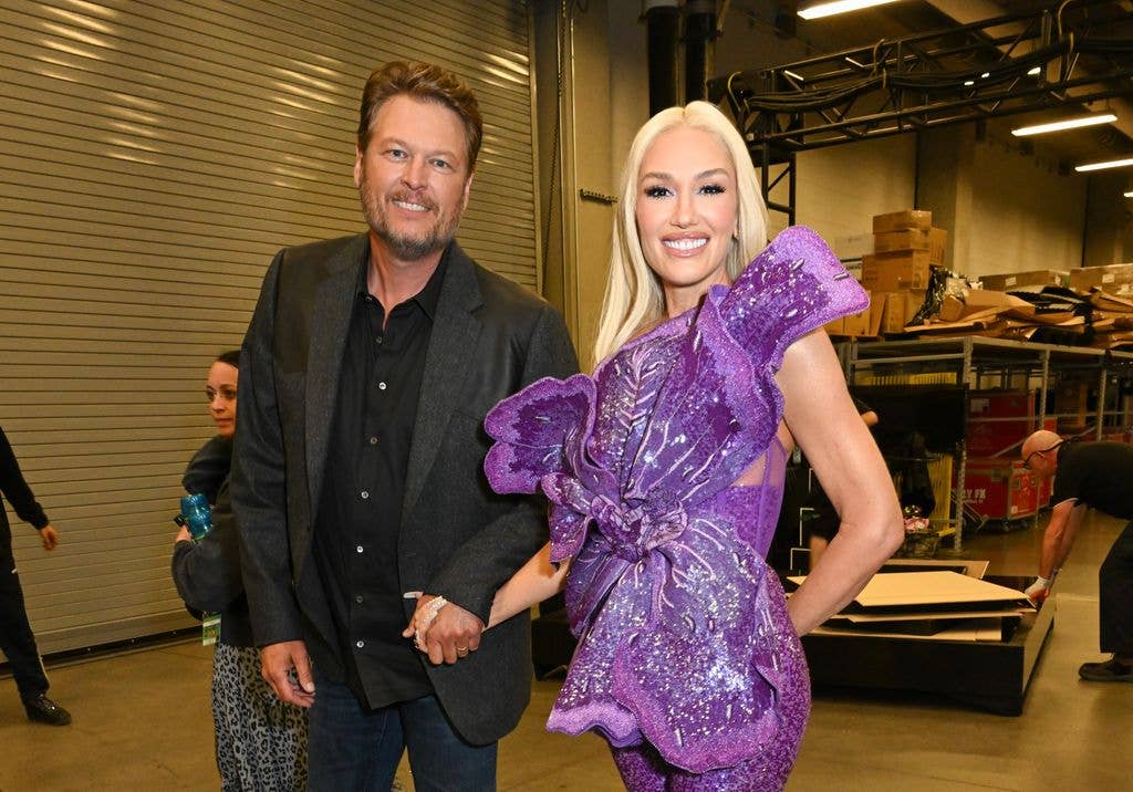 Blake Shelton and Gwen Stefani backstage at the 59th Academy of Country Music Awards from Ford Center at The Star on May 16, 2024 in Frisco, Texas.