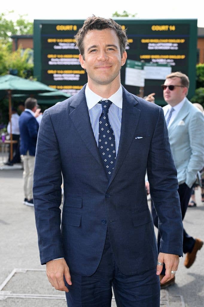 Luke Thompson, wearing Ralph Lauren, attends day twelve of Wimbledon 