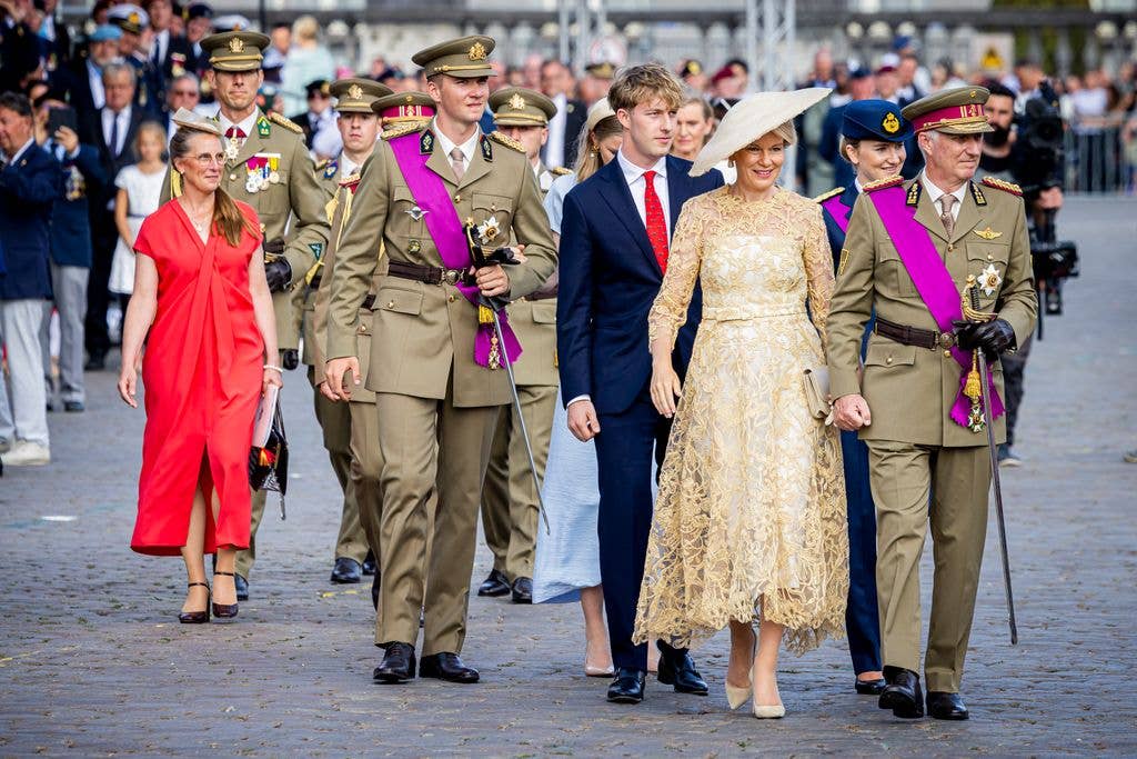 Belgium royals attend the military parade during Belgium's National Day on July 21, 2026 in Brussels, Belgium