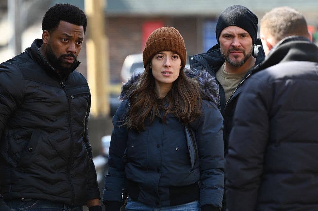 LaRoyce Hawkins as Kevin Atwater, Marina Squerciati as Kim Burgess, Patrick John Flueger as Adam Ruzek, Jason Beghe as Hank Voight in Chicago PD