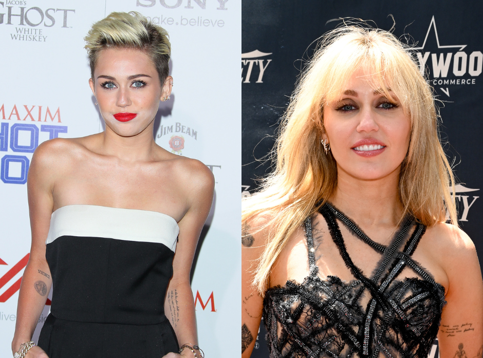Split image of Miley Cyrus, shown in 2013 and in 2026.