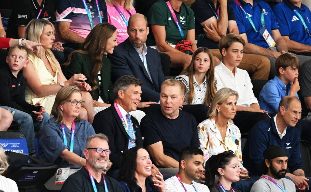 Catherine, Princess of Wales, Prince William, Prince of Wales, Princess Charlotte and Prince George attend Track Cycling at the Sir Chris Hoy Velodrome during the 2026 Commonwealth Games, on August 01, 2026, in Glasgow, Scotland. (Photo by Rob Casey/SNS Group via Getty Images)