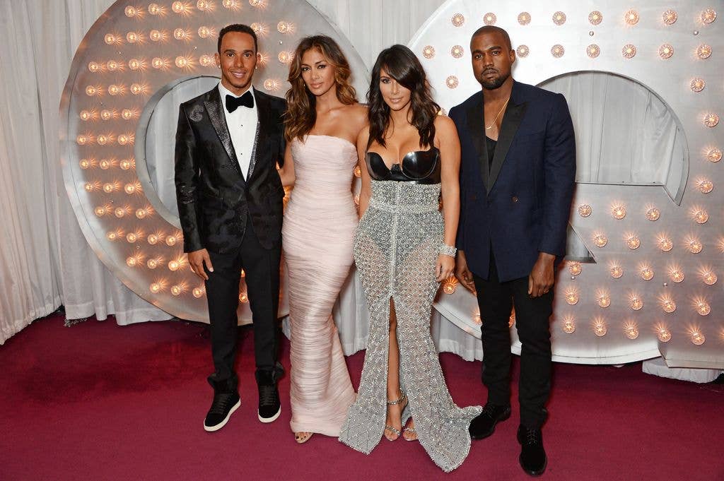 Lewis Hamilton, Nicole Scherzinger, Kim Kardashian and Kanye West attend the GQ Men Of The Year
