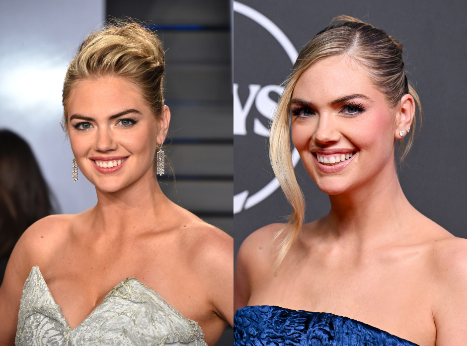 Split image of Kate Upton. On the left in 2018, on the right in 2026.
