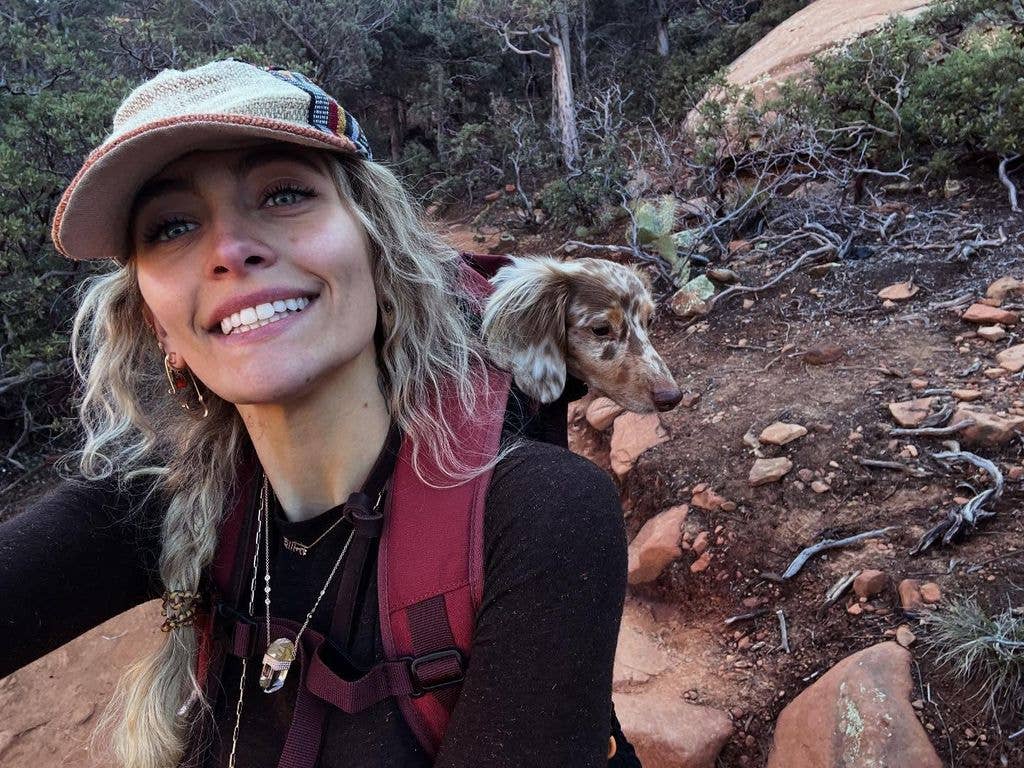 paris jackson hiking with dog