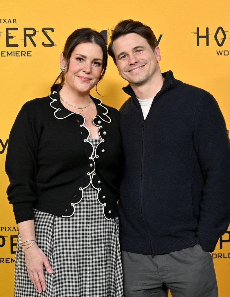 Melanie Lynskey and Jason Ritter attend the Los Angeles Premiere of Disney and Pixar's "Hoppers" at El Capitan Theatre on February 23, 2026 in Los Angeles, California