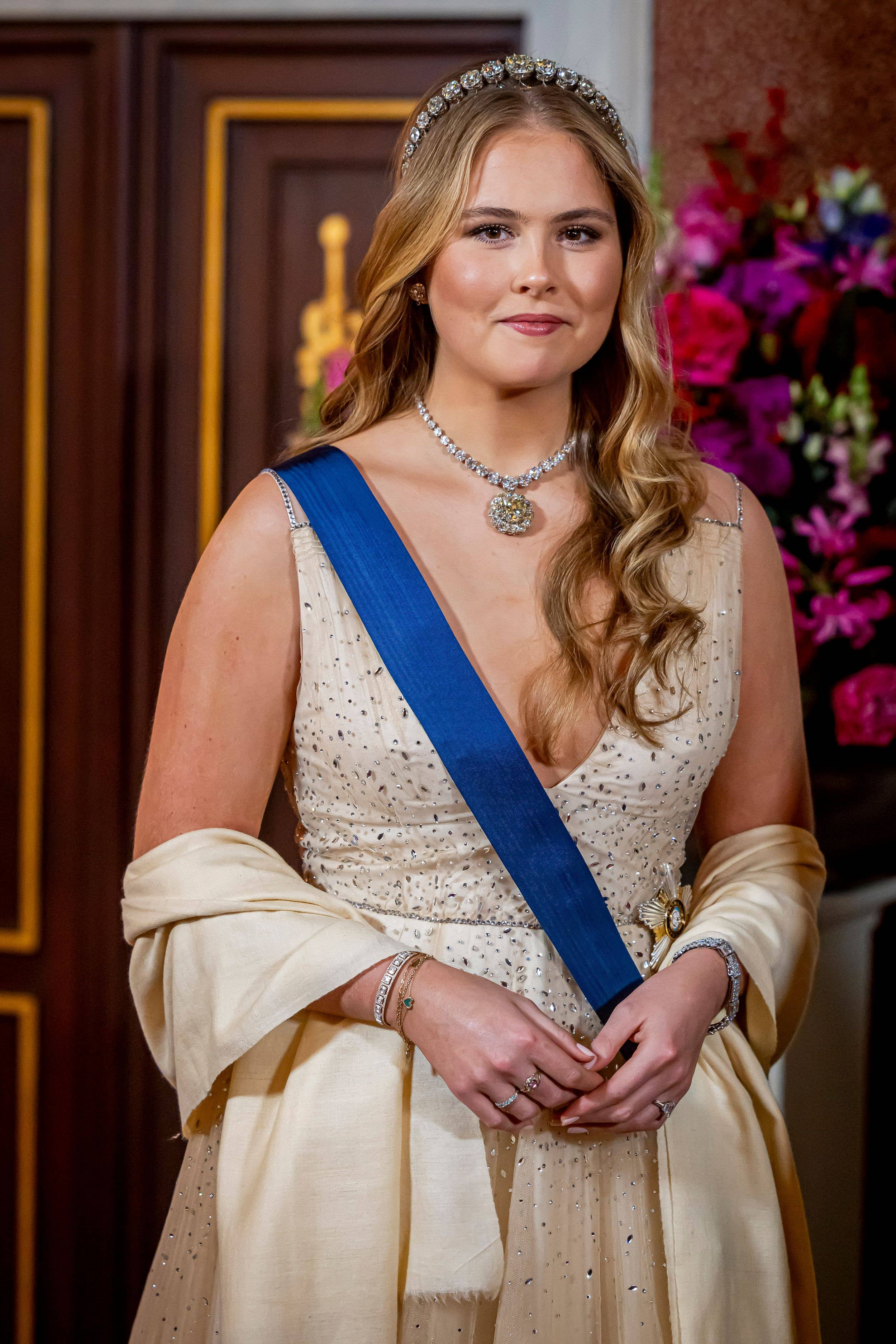 : Princess Amalia of The Netherlands attends a state banquet offered to President Alexander Stubb of Finland at the Royal Palace Amsterdam on December 11, 2025