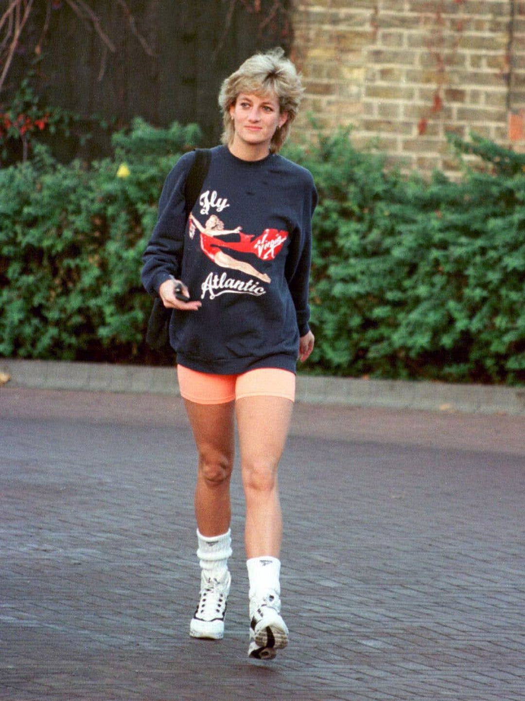 Princess Diana, Princess of Wales, wearing Virgin Atlantic sweatshirt