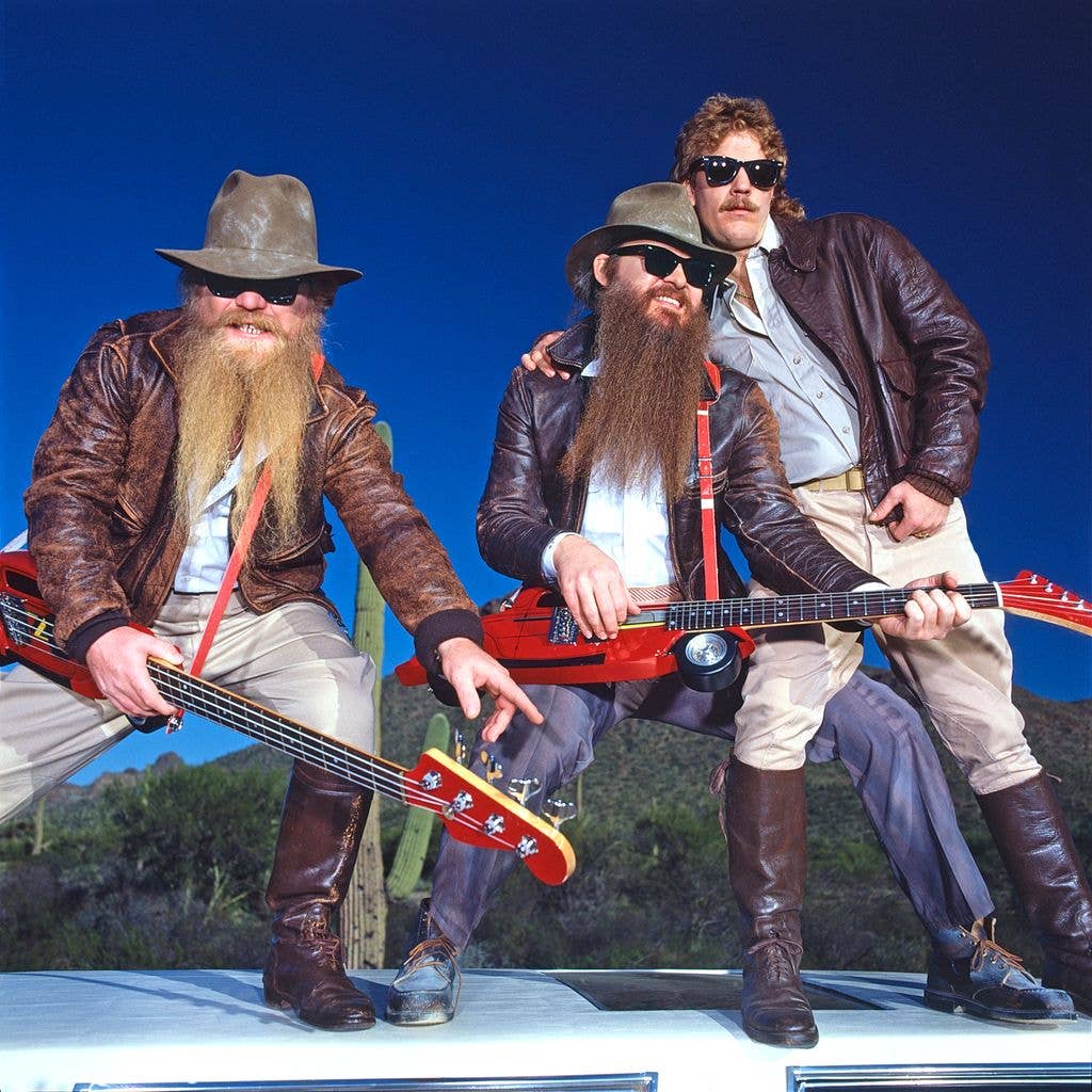 Supergroup ZZ Top pose for a portrait circa 1985 in Tucson, Arizona (Photo by Aaron Rapoport/Corbis/Getty Images)