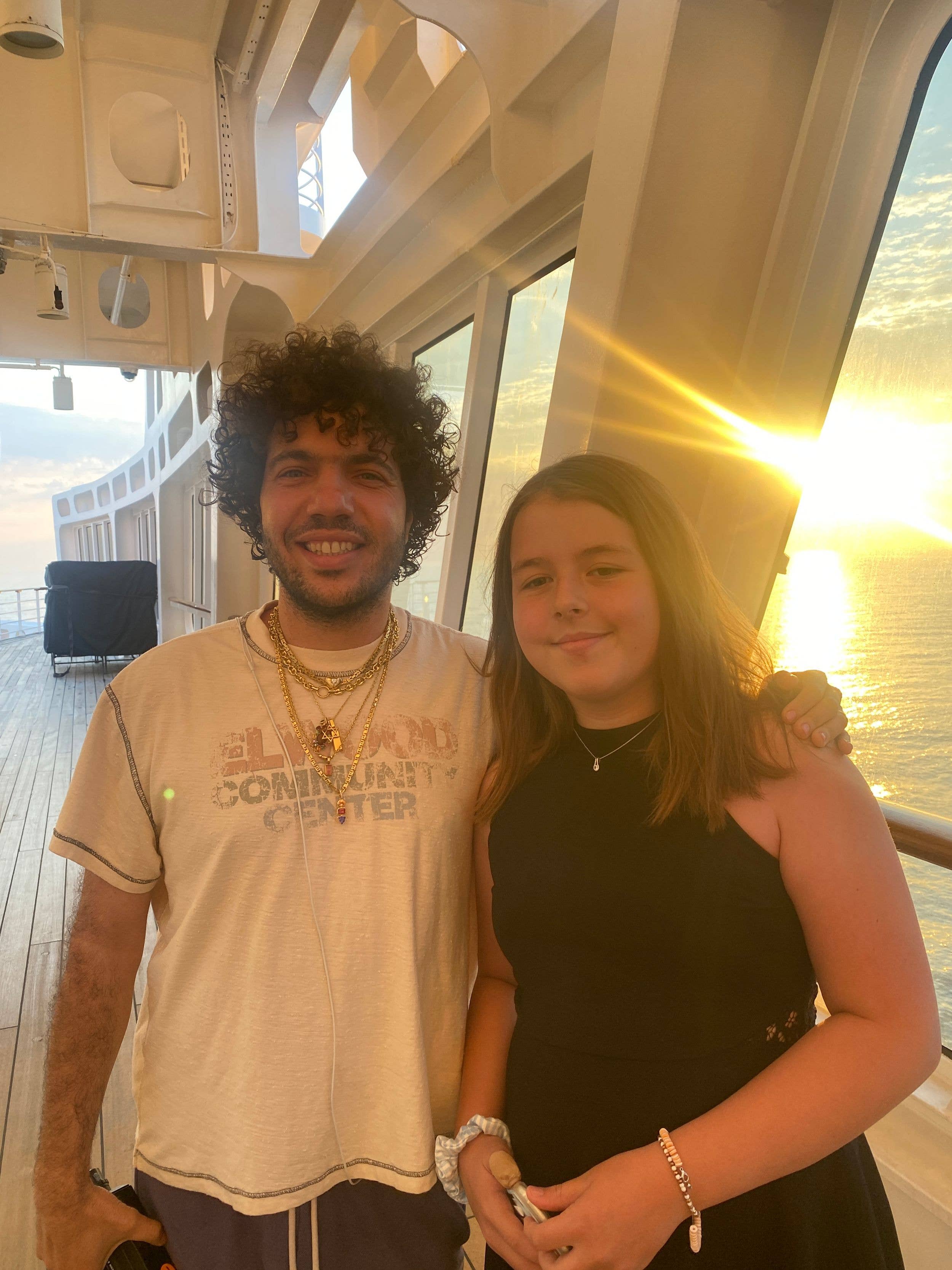 Jemima and celebrity music producer Benny Blanco aboard the QM2