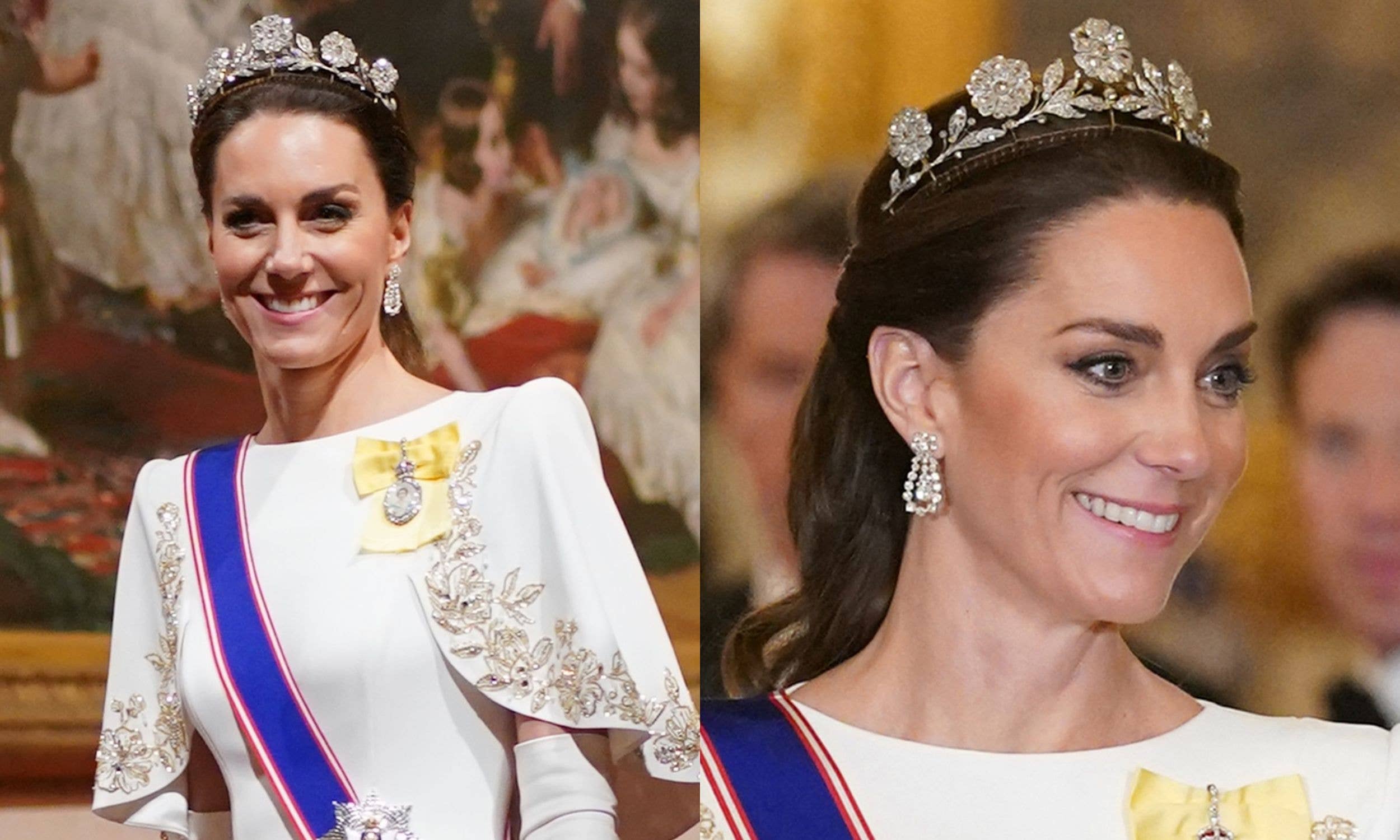 The Princess of Wales at a State Banquet at Buckingham Palace with guests on November 21, 2023 in London, England.