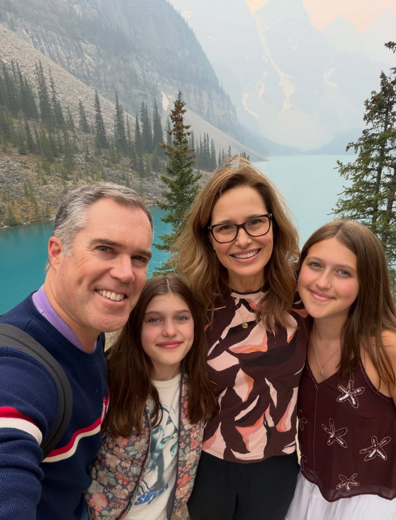 Peter Alexander with his wife Alison Starling, who he married in 2014, and their daughters Emma and Ava