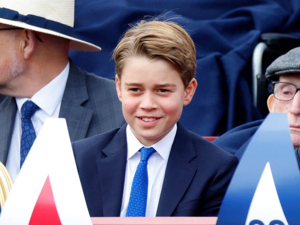 Prince George attends a military procession, down The Mall, to mark the 80th anniversary of VE Day on May 5, 2025 in London