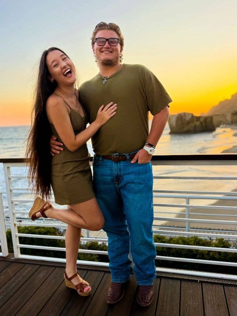 Zuma Rossdale next to girlfriend Theran Rose by the sea