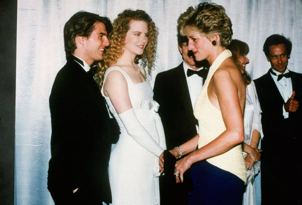 Princess Diana meets actors Tom Cruise and Nicole Kidman at the premiere of "Far and Away" at the Leicester Square Empire Cinema
