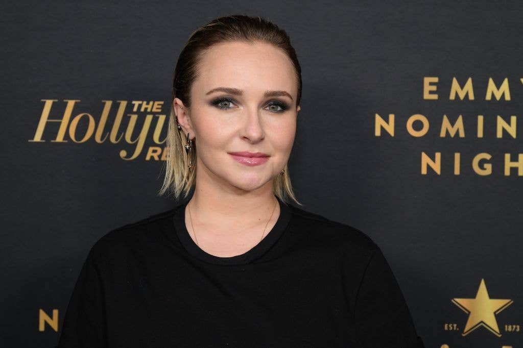 Hayden Panettiere wearing all black with slick back hair