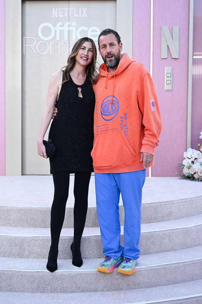 photo of adam sandler and wife at office romance premiere