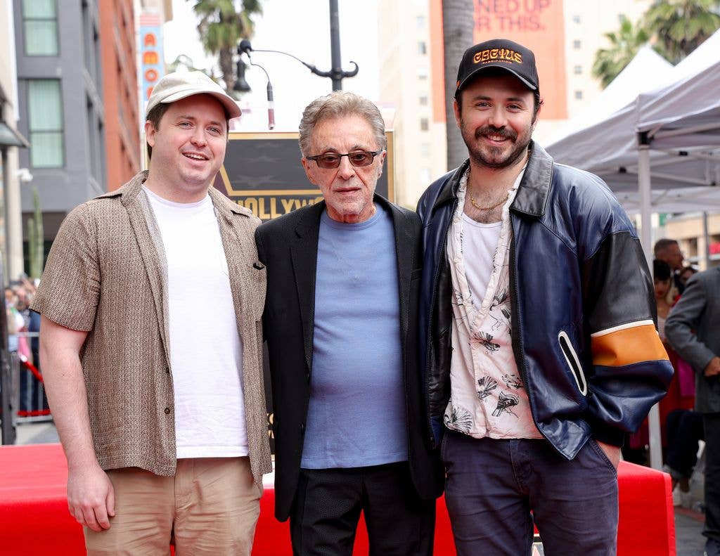 Brando Valli, Frankie Valli and Emilio Valli at the star ceremony honoring Frankie Valli & The Four Seasons with a star on the Hollywood Walk of Fame on May 3, 2024 in Los Angeles, California. (Photo by River Callaway/Variety via Getty Images)