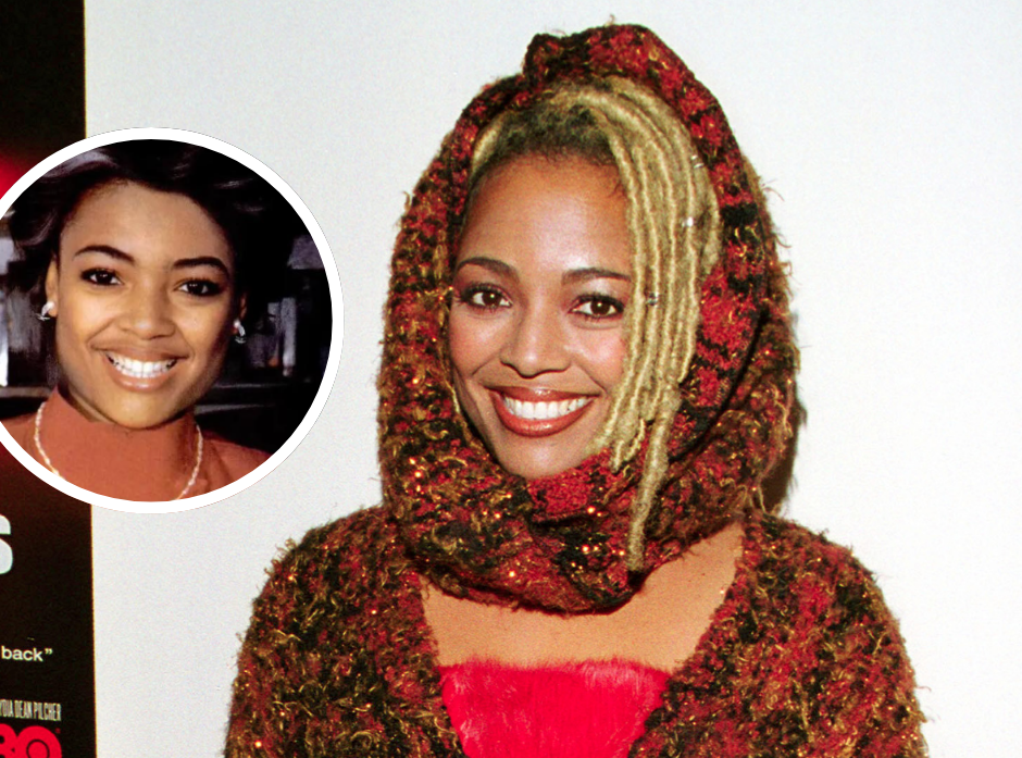 Portrait of Kim Fields in 2000 with a smaller photograph showing a prediction of the star's looks from 1985.