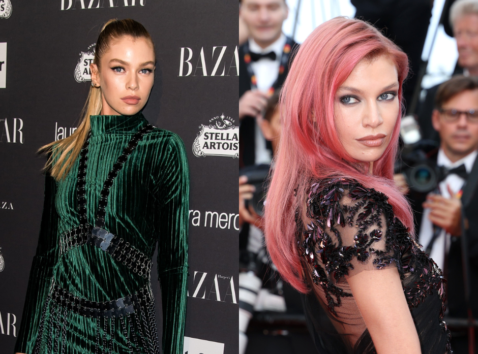 Split image of Stella Maxwell. On the left in 2016, on the right in 2026. 