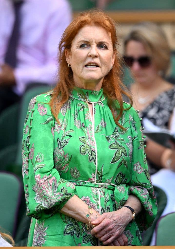 Sarah Ferguson in green dress at Wimbledon