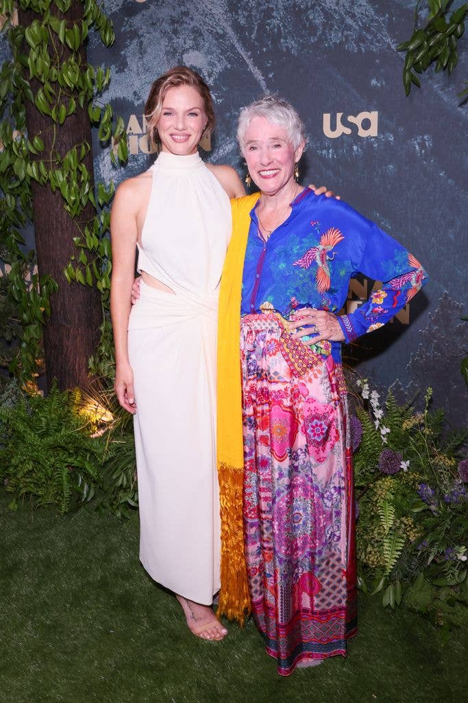 Tracy Spiridakos (L) and Nevada Barr (R) attend the Los Angeles premiere of Anna Pigeon