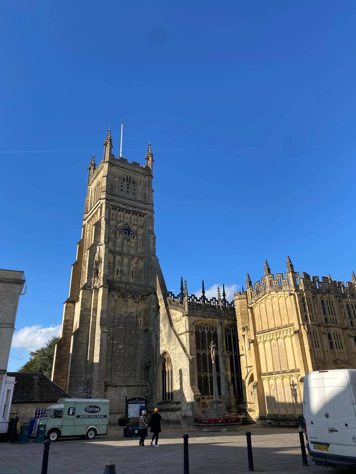 Cirencester abbey is bright blue sunshine
