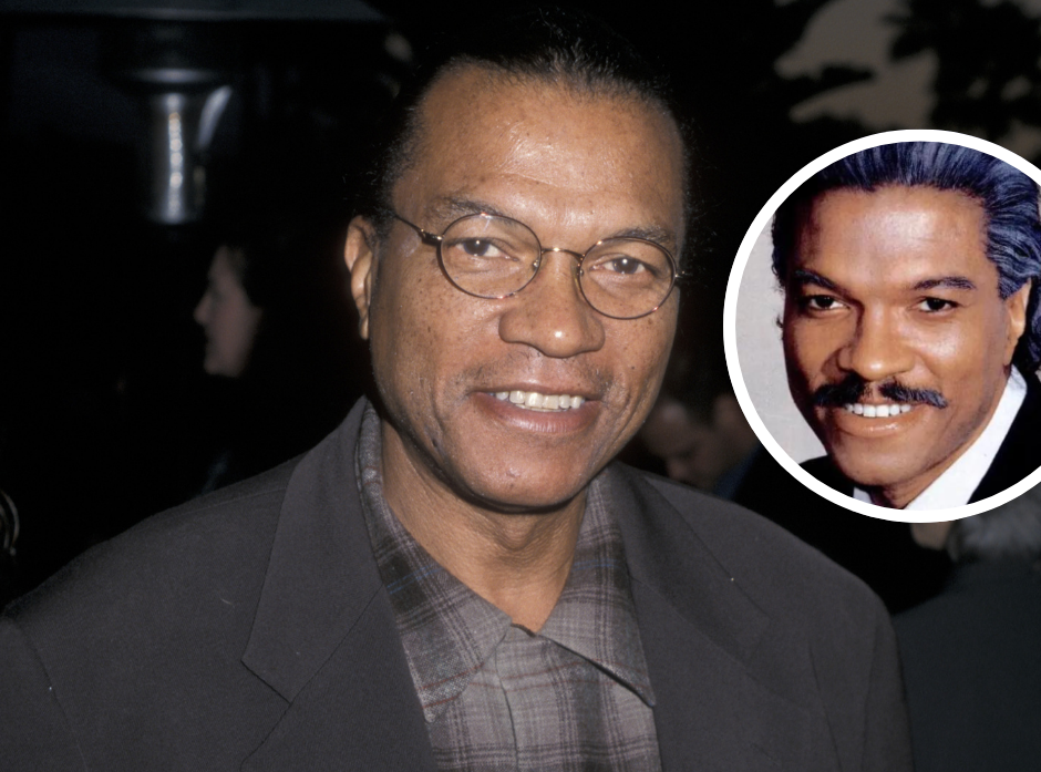 Billy Dee Williams shown in 2000 alongside a 1985 prediction of what he would look like. 