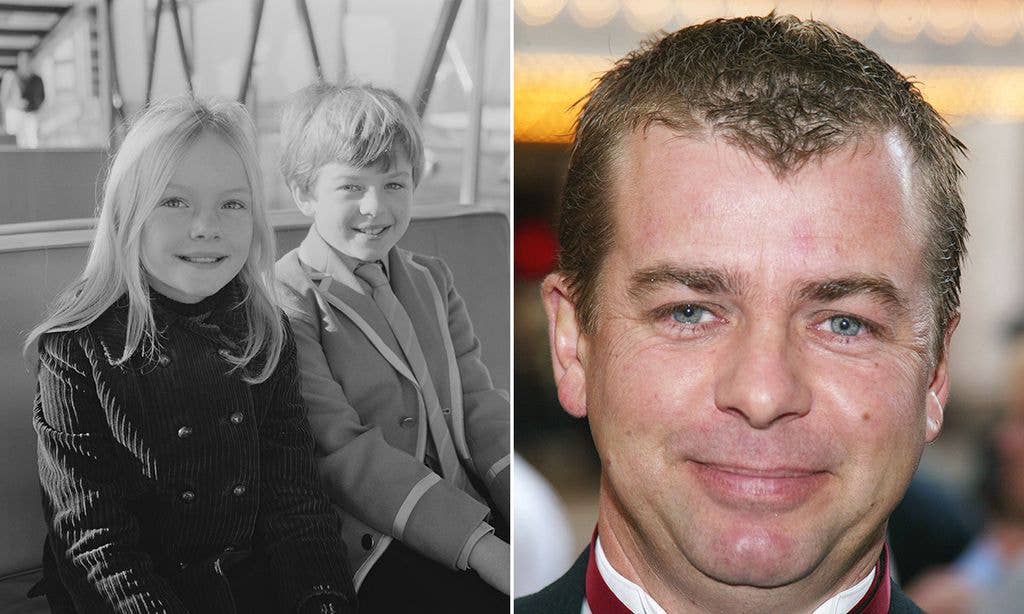 Split image of Heather Ripley and Adrian Hall on set of Chitty Chitty Bang Bang and Adrian as an adult at a premiere