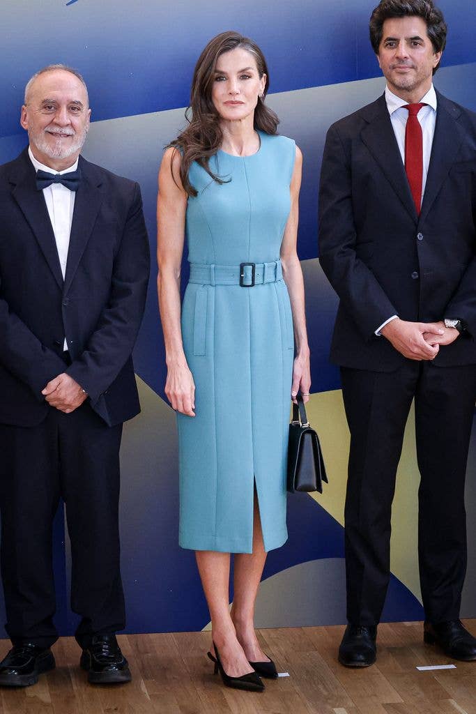 A photo of Queen Letizia wearing a blue dress