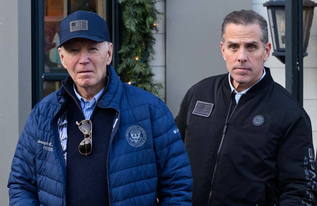 A November 29, 2024 photo shows US President Joe Biden and son Hunter Biden