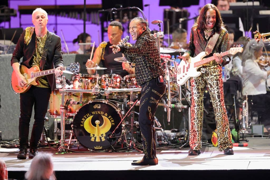 (2L-R) John Paris, B. David Whitworth and Verdine White of Earth, Wind & Fire.