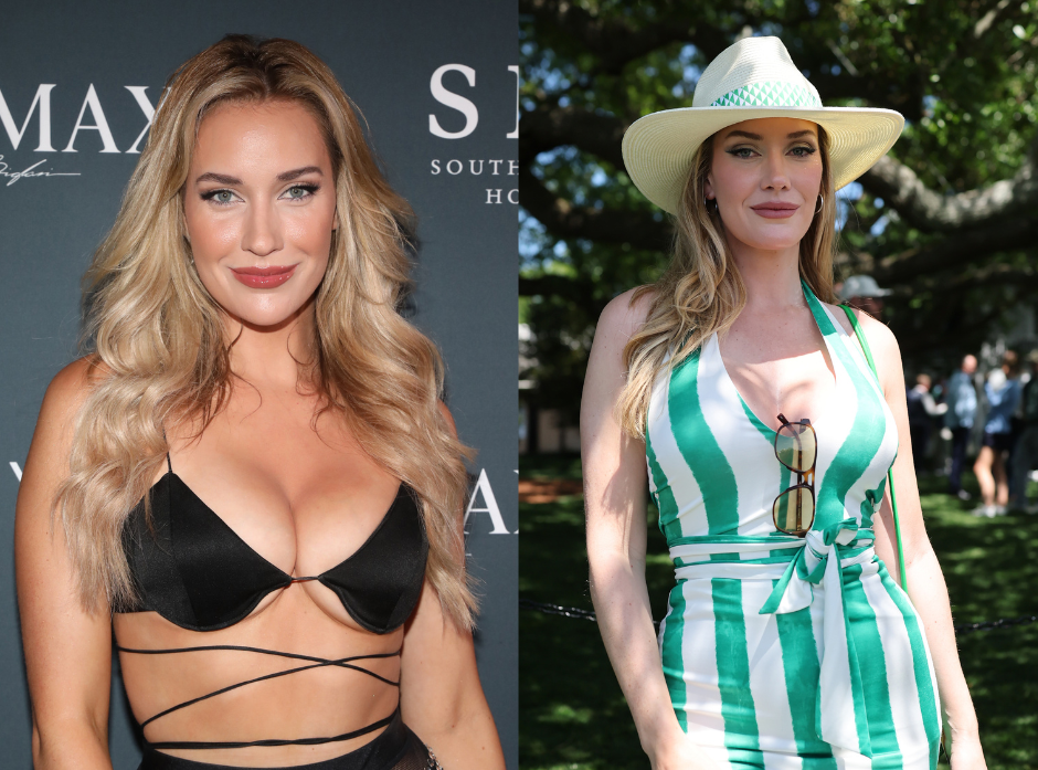 Split image of Paige Spiranac shown in 2022 and 2021. 