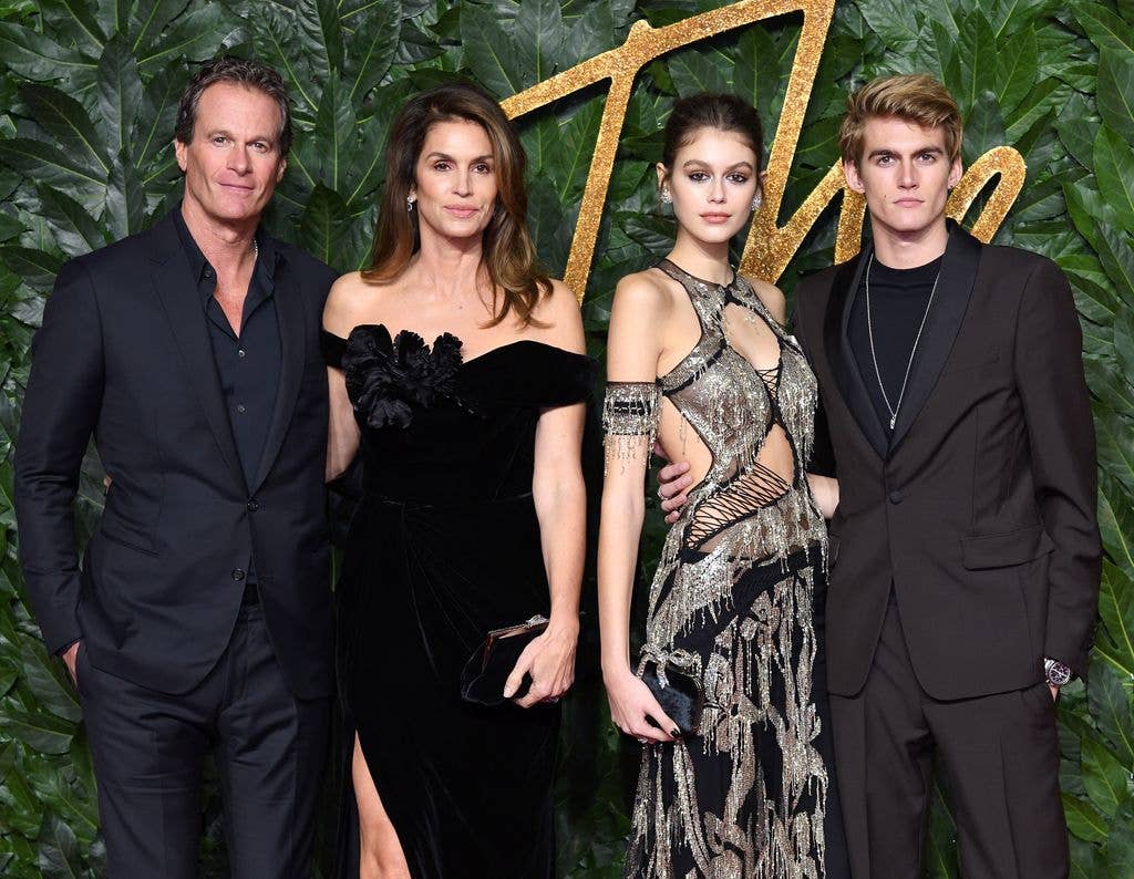 Rande Gerber, Cindy Crawford, Kaia Gerber and Presley Gerber at The Fashion Awards in 2018.