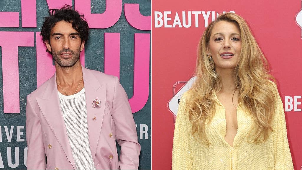 Split image of justin baldoni on left and blake lively
