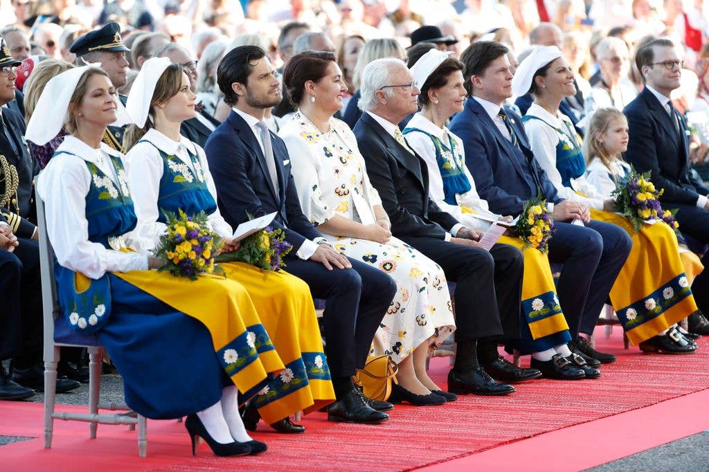 Princess Madeleine of Sweden, Princess Sofia of Sweden, Prince Carl Philip of Sweden, Helena Norlen, King Carl XVI Gustaf of Sweden, Queen Silvia of Sweden, Andreas Norlen, Crown Princess Victoria of Sweden, Princess Estelle of Sweden and Prince Daniel at national celebrations