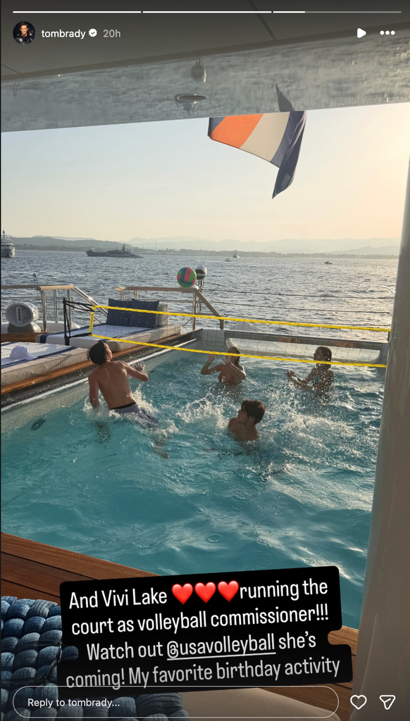 Tom Brady plays volleyball with his three kids on his 49th birthday on a yacht, shared on Instagram