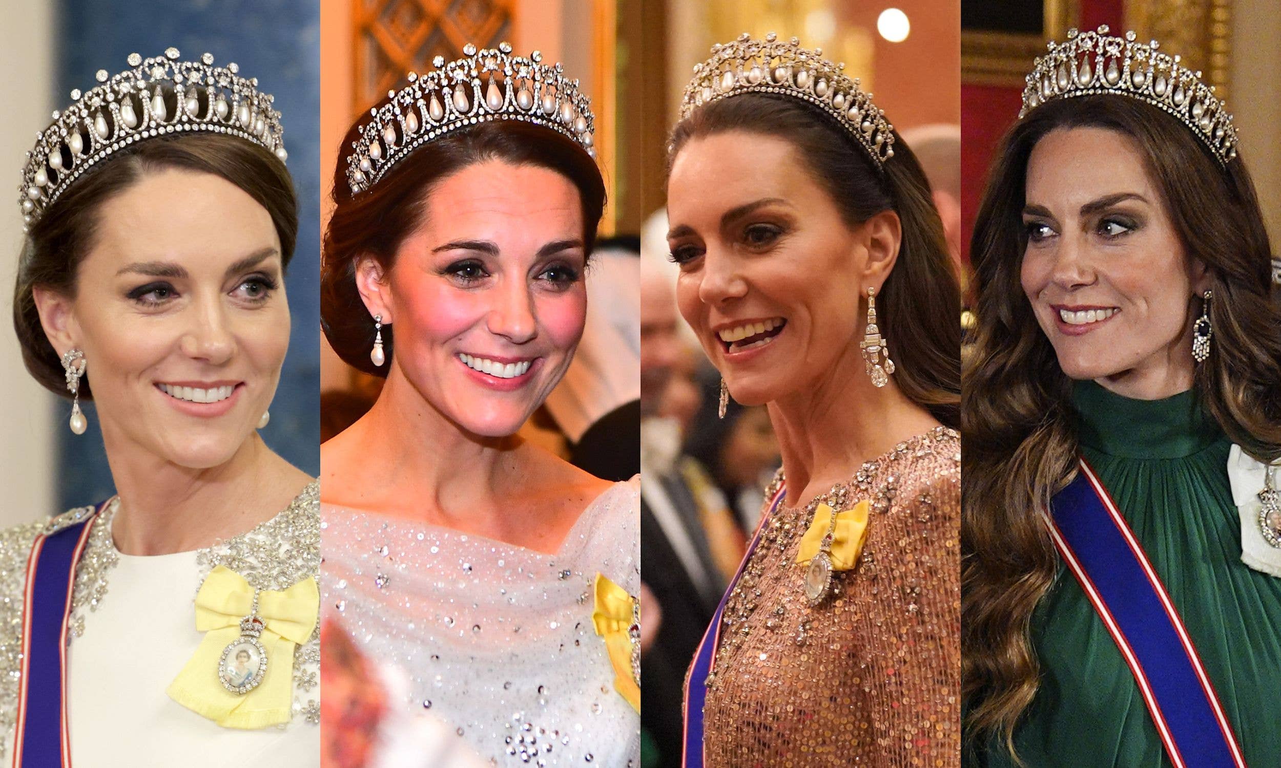 The Princess of Wales seen wearing the Lover's Knot Tiara over the years