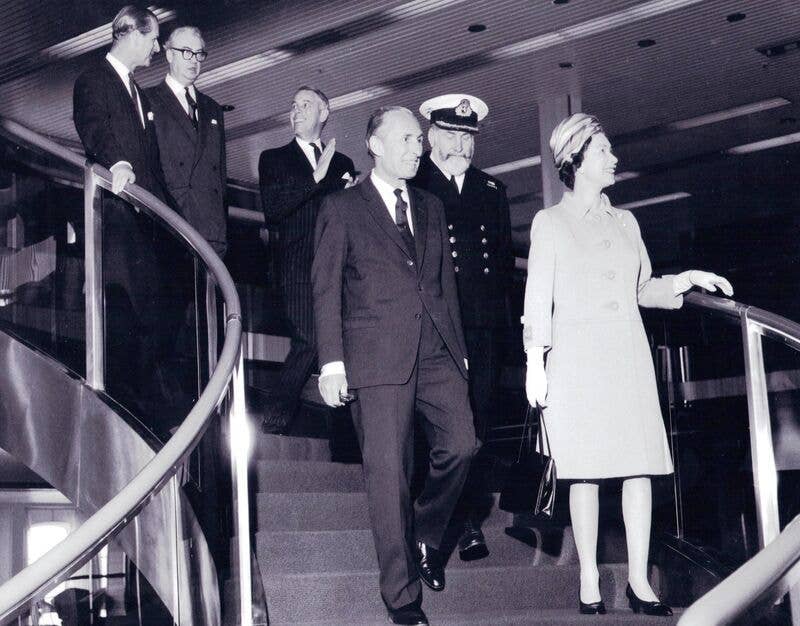 The QE2 was named for Queen Elizabeth II and launched by Her Majesty in 1967, although the maiden voyage didn't occur until 1969