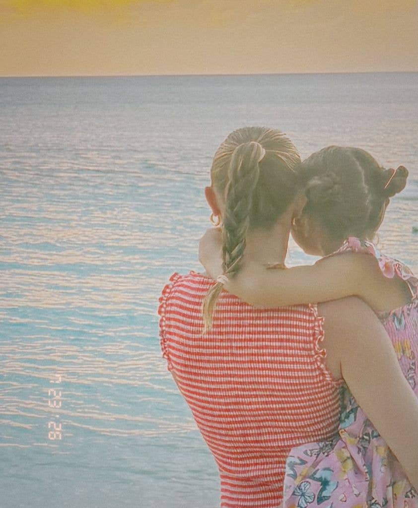 Photo shared by Gigi Hadid August 2026 of her and daughter Khai on a beach vacation